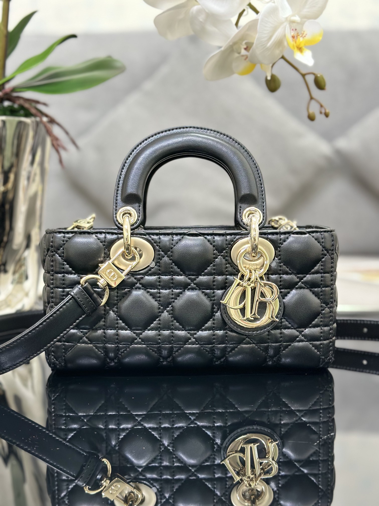 Small Lady D-Joy Bag Black Cannage Lambskin